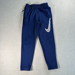 Nike Dri-Fit Boys M Blue Big Swoosh Fleece Lined Joggers Sweat Pants Zip Pocket